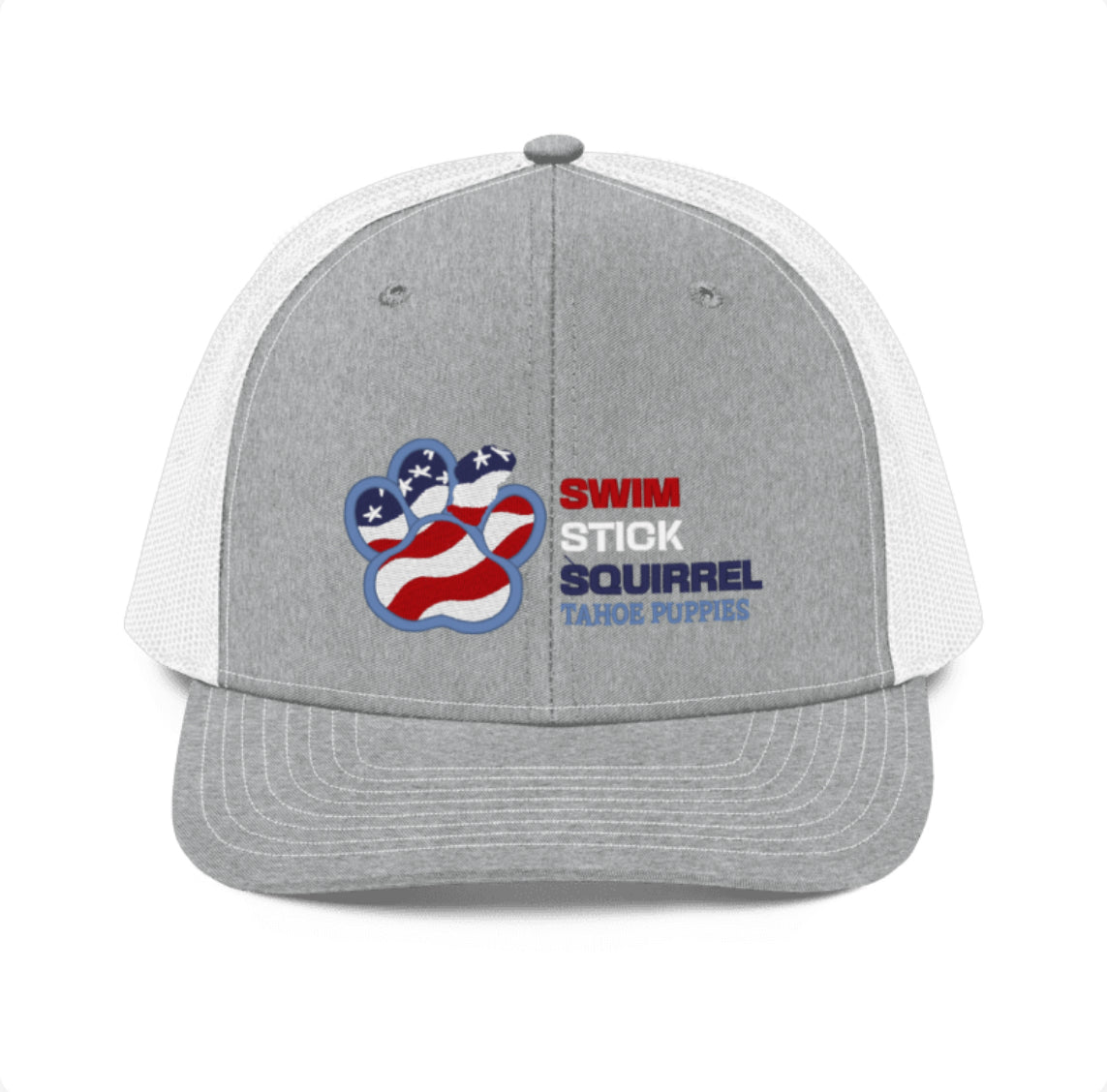 Swim Stick Squirrel, Patriotic Summer Lake Tahoe Trucker Cap